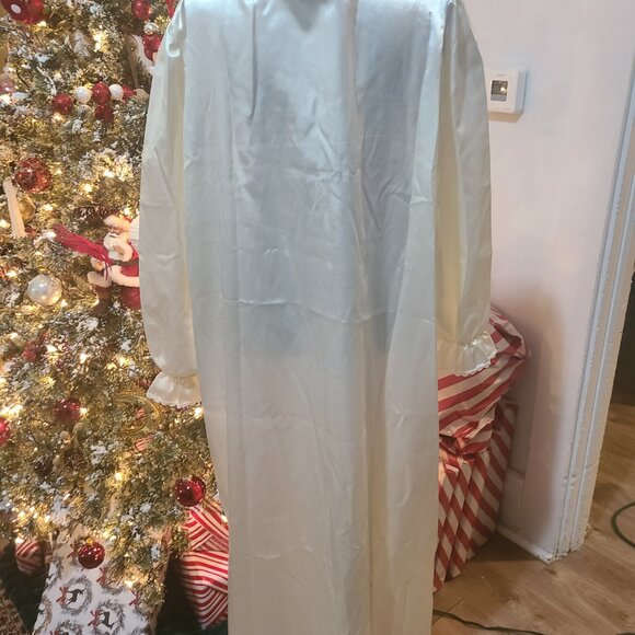 VTG Amanda Stewart Long Ivory Satin Flannel Cottage Nightgown XL Flannel Lined - Picture 9 of 9